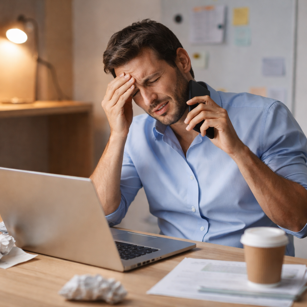 gestresster Mann am Bildschirm