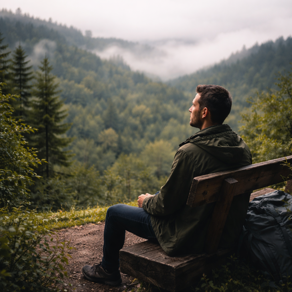 Mann auf Bank im Nagoldtal